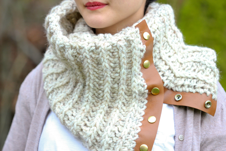 Crochet Leather Snap Scarf - Delia Creates
