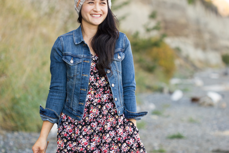 floral dress with jean jacket