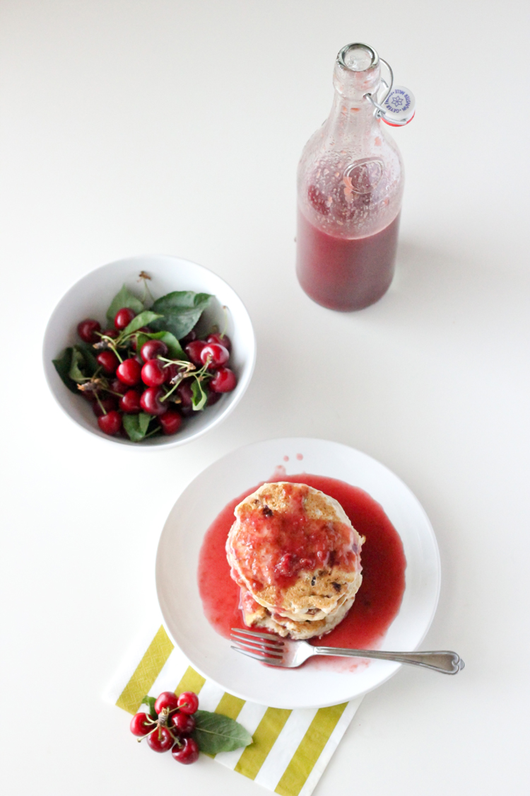 Fresh Cherry Syrup and Vegan Banana Pancakes - Delia Creates