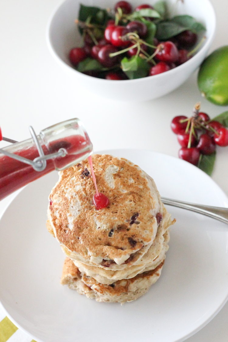 Fresh Cherry Syrup and Vegan Banana Pancakes - Delia Creates