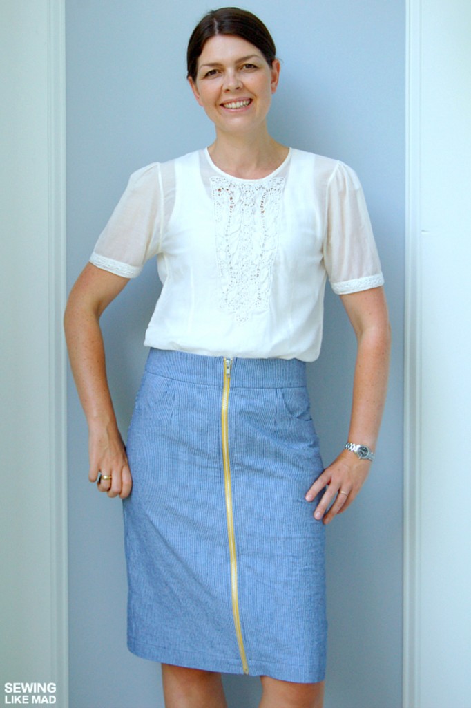 Pleated Pencil Skirt Pattern Re-Mix with Sewing Like Mad - Delia Creates