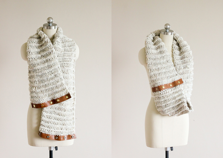 Crochet Leather Snap Scarf - Free Pattern and Tutorial!  // Delia Creates
