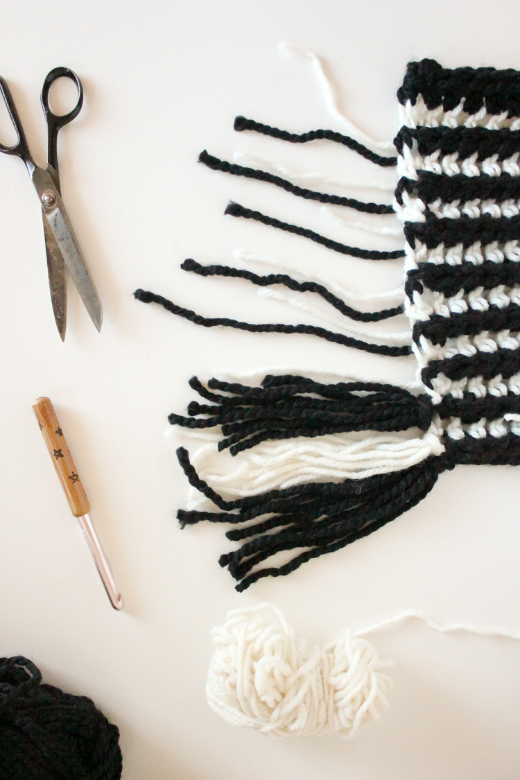 Striped Ribbed Fringe Scarf - Free Crochet Pattern // Delia Creates