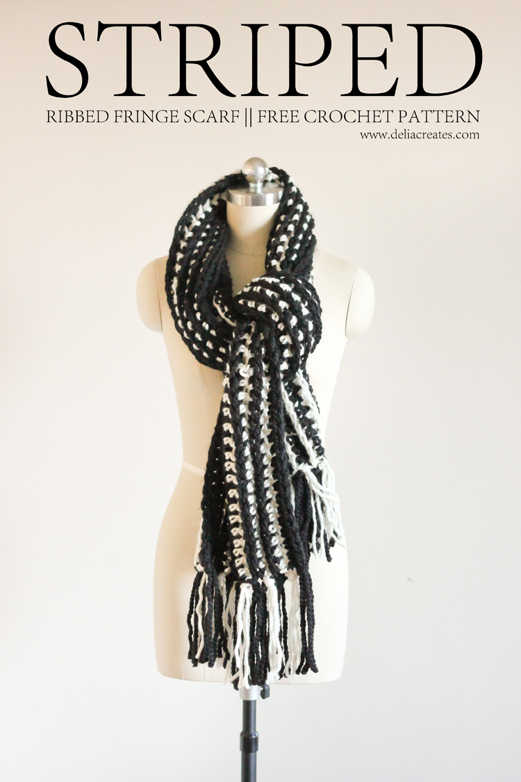 Striped Ribbed Fringe Scarf - Free Crochet Pattern // Delia Creates