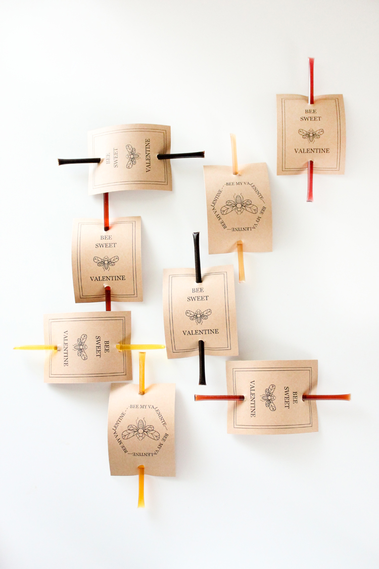 Honey Stick Valentines - Free Printable! // Delia Creates