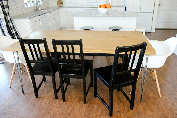 Plywood + Hairpin Leg Kitchen Table // www.deliacreates.com