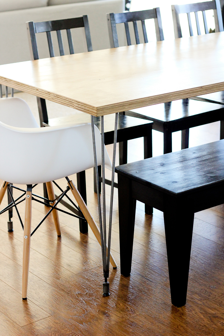 Plywood + Hairpin Leg Kitchen Table // www.deliacreates.com