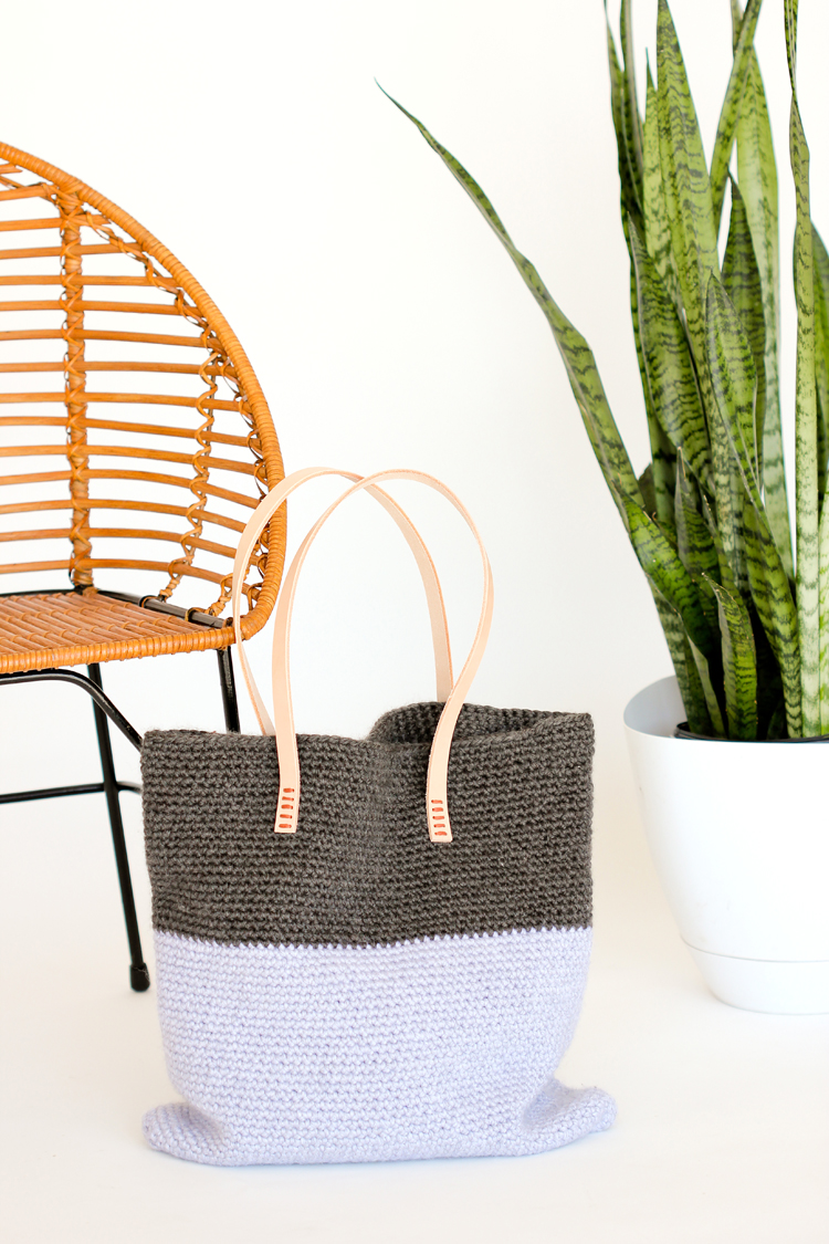 Crochet + Leather Basic Tote – Free Pattern