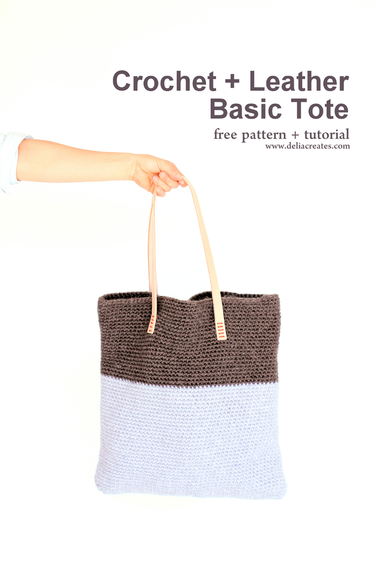 Crochet + Leather Basic Tote - Free Pattern // www.deliacreates.com