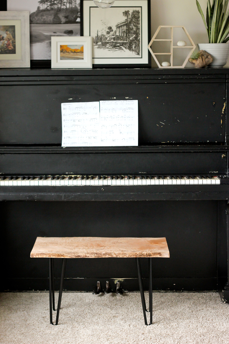 DIY Live Edge Wood Piano Bench Tutorial // www.deliacreates.com