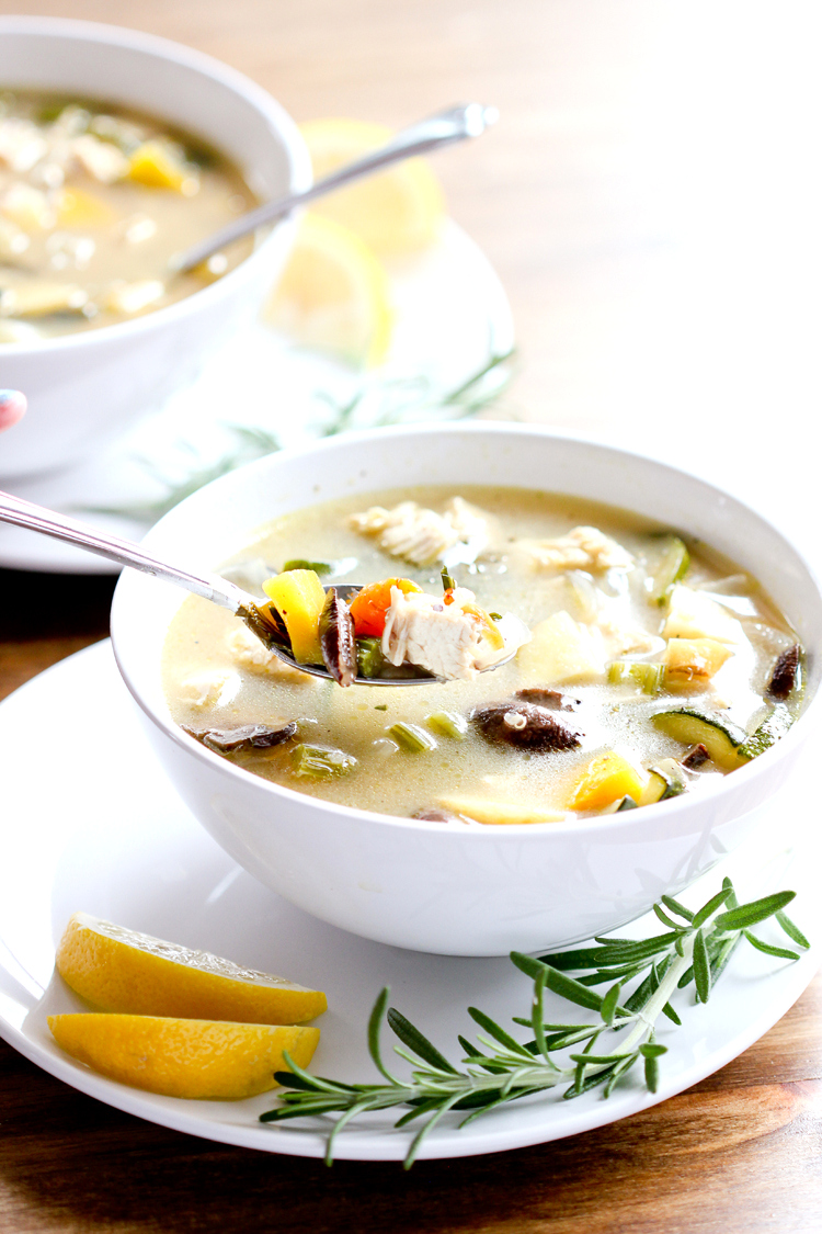 Rosemary Chicken Soup with Quinoa + Roasted Vegetables // www.deliacreates.com