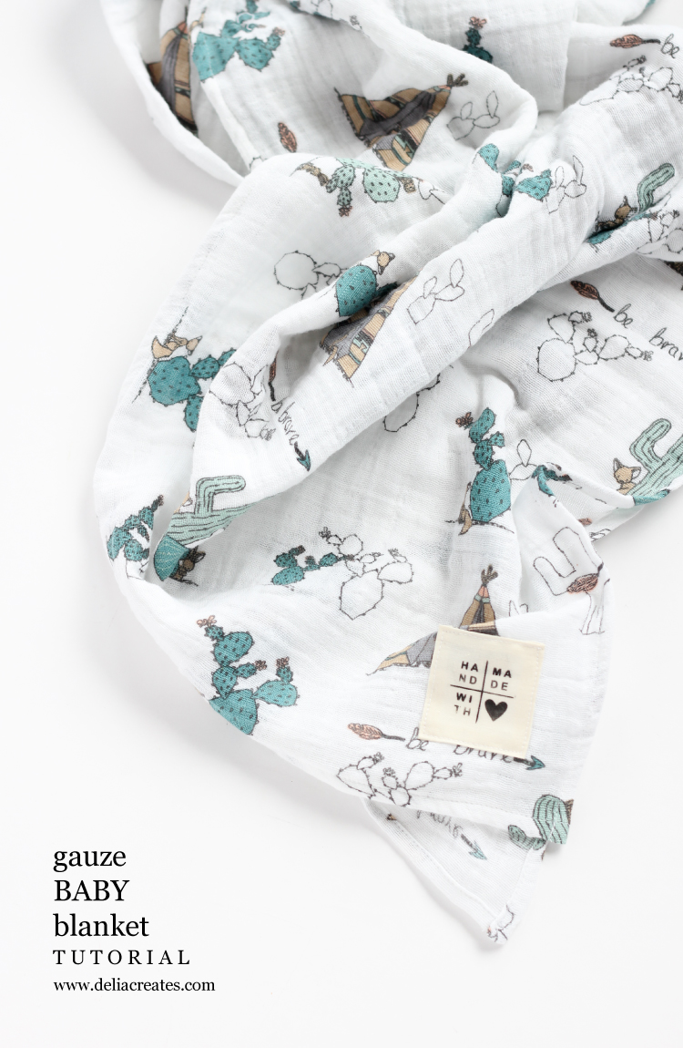 Gauze Swaddle Baby Blanket + DIY Tag - TUTORIAL // www.deliacreates.com