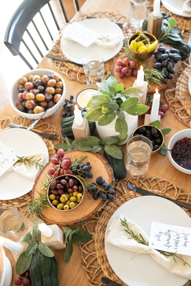 How To Make A Magical Table Setting Using What You Have On Hand // www.deliacreates.com // Incorporate your relish tray into your centerpiece to save space.