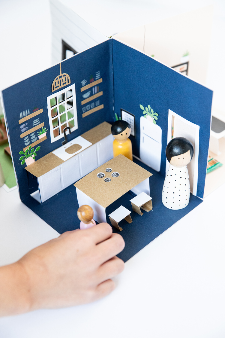 Pop-up Paper Dolls House Diorama Study/office Printable Kids