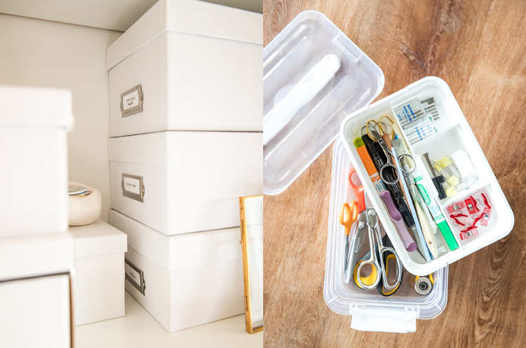 Making room for a Crafting and Sewing Space in a Bedroom // www.deliacreates.com // easy, sustainable storage solutions for a small space