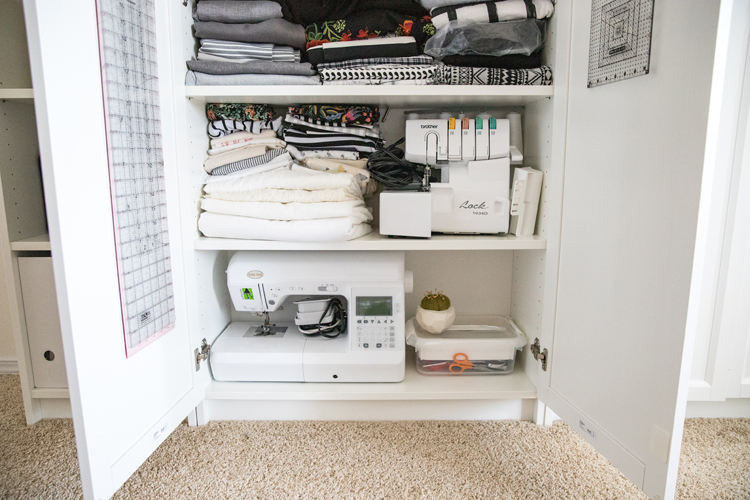 Making room for a Crafting and Sewing Space in a Bedroom // www.deliacreates.com // easy, sustainable storage solutions for a small space