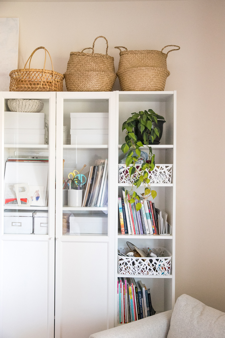 Making room for a Crafting and Sewing Space in a Bedroom // www.deliacreates.com // easy, sustainable storage solutions for a small space