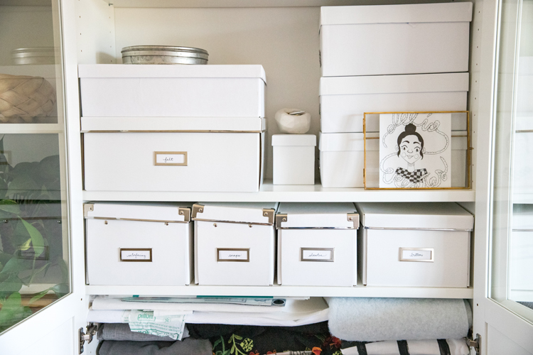 Making room for a Crafting and Sewing Space in a Bedroom // www.deliacreates.com // easy, sustainable storage solutions for a small space