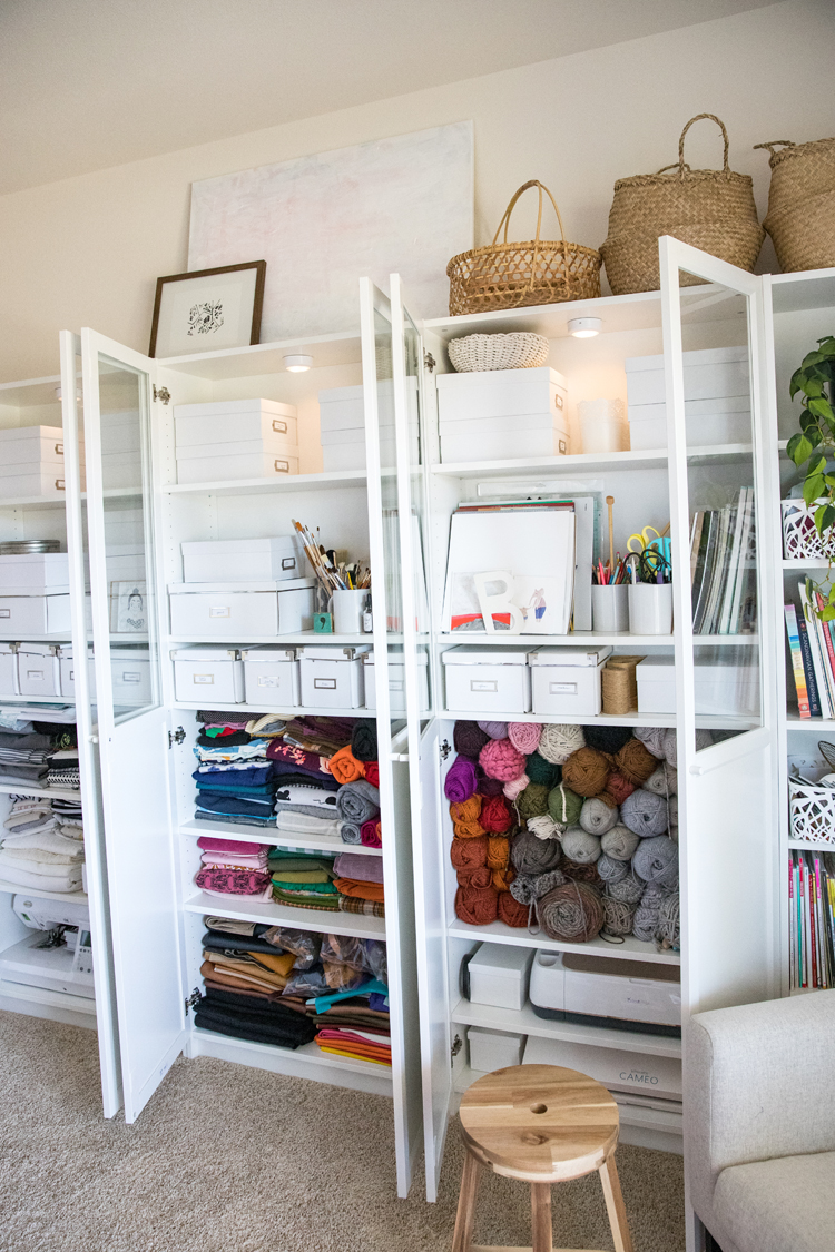 Making room for a Crafting and Sewing Space in a Bedroom // www.deliacreates.com // easy, sustainable storage solutions for a small space