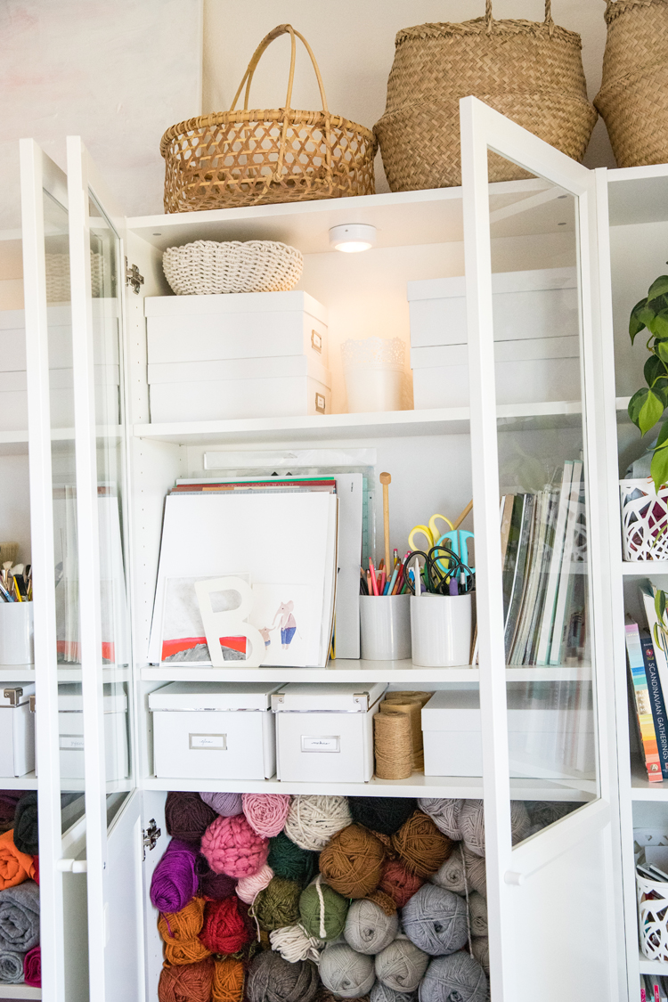 Making room for a Crafting and Sewing Space in a Bedroom // www.deliacreates.com // easy, sustainable storage solutions for a small space