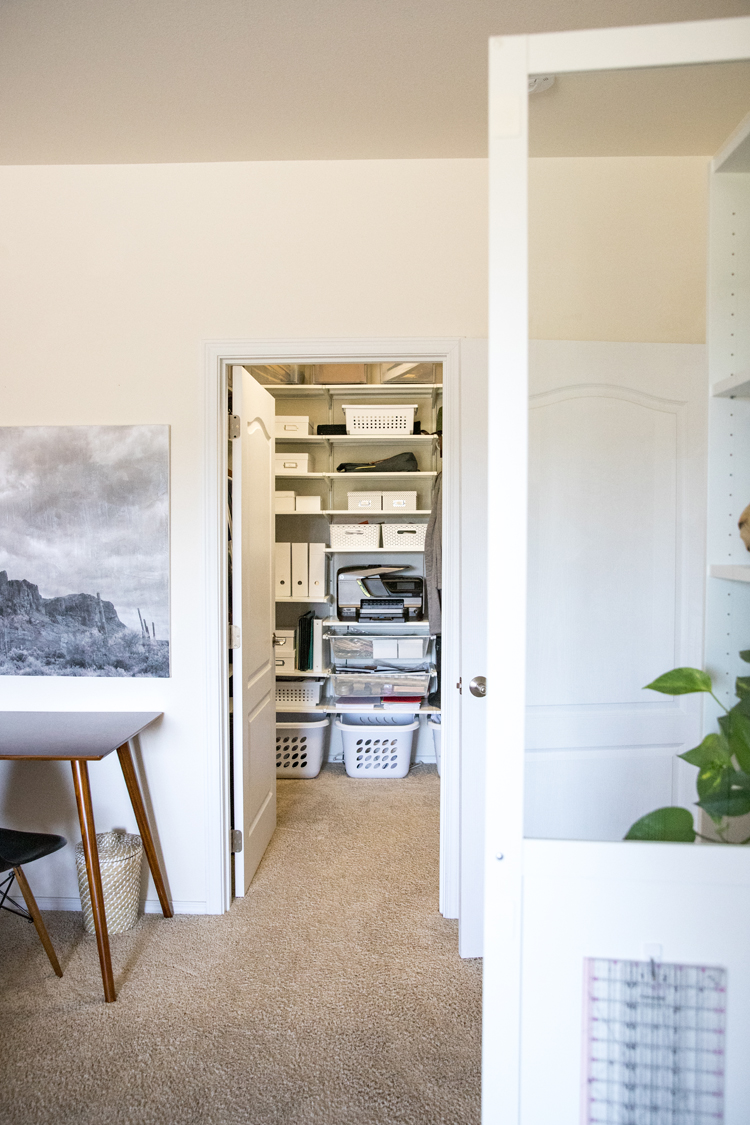 Making room for a Crafting and Sewing Space in a Bedroom // www.deliacreates.com // easy, sustainable storage solutions for a small space