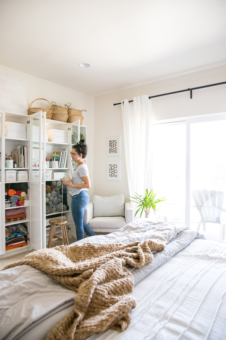 Making room for a Crafting and Sewing Space in a Bedroom // www.deliacreates.com // easy, sustainable storage solutions for a small space