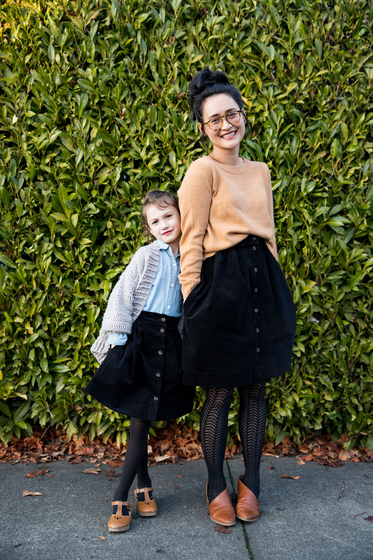 Mommy + Me Corduroy Skirts // sewing details at www.deliacreates.com