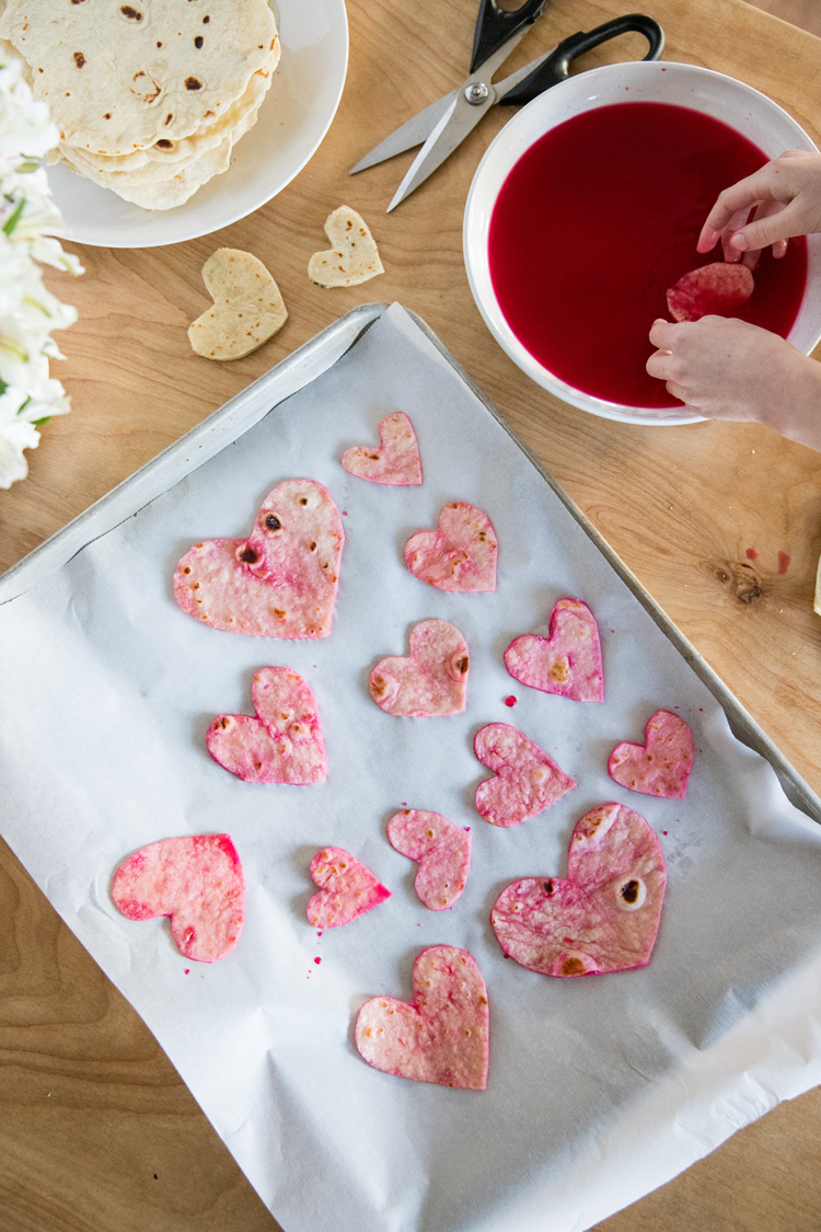 Homemade Beet Dyed Heart Chips // www.deliacreates.com