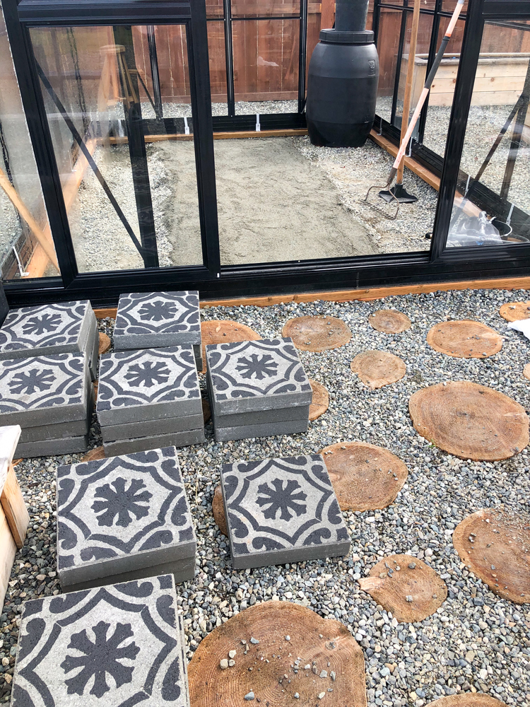 DIY Stenciled Paver Greenhouse Flooring // www.deliacreates.com