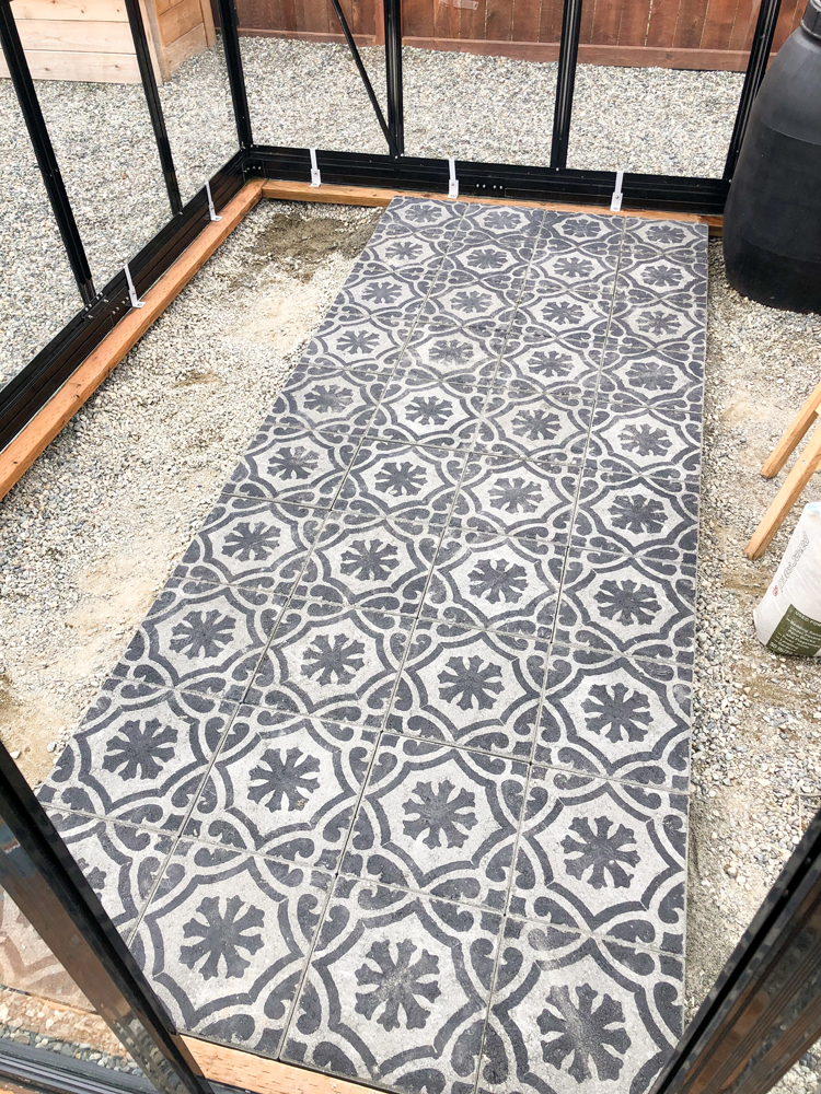 DIY Stenciled Paver Greenhouse Flooring // www.deliacreates.com