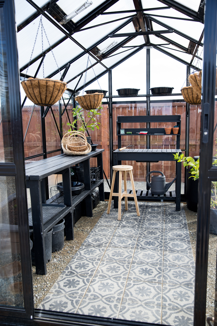 DIY Stenciled Paver Greenhouse Flooring // www.deliacreates.com