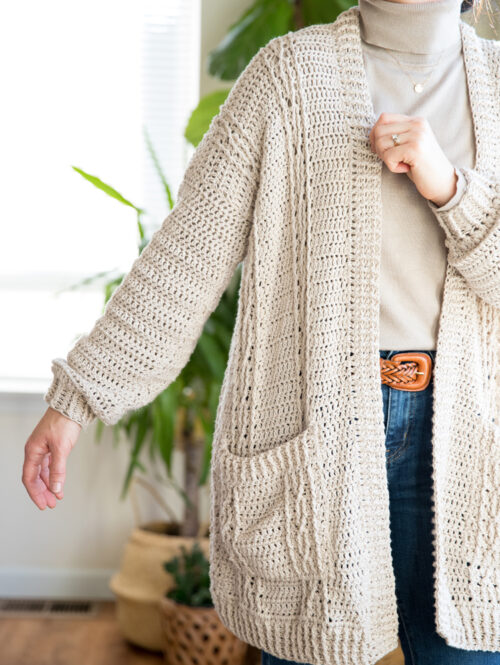 Crochet Cabled Cardigan - free pattern and tutorial for sizes XXS- XXL