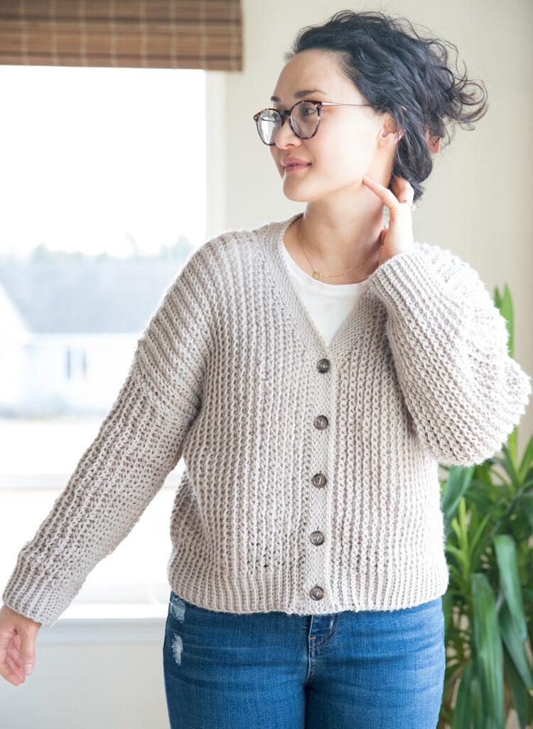 Button up Cardigan Sweater - Free Crochet Pattern sizes XXS-XXL // www.deliacreates.com