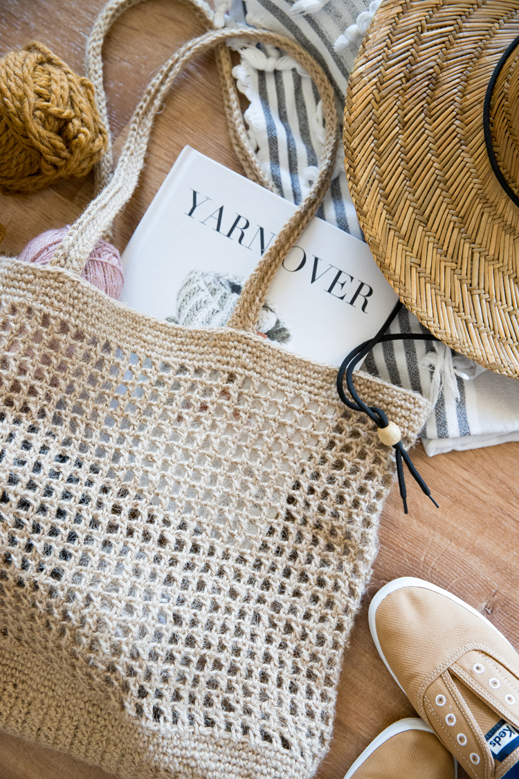 Crochet Raffia Tote in Natural, Summer Tote Bag, Straw Mesh Bag