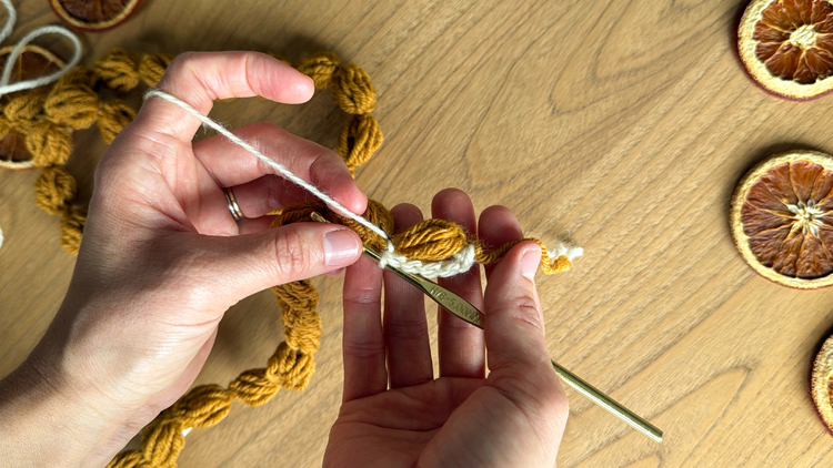 Chains + Puffs Crochet Garland // free pattern and video tutorial at www.deliacreates.com