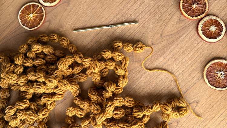 Chains + Puffs Crochet Garland // free pattern and video tutorial at www.deliacreates.com