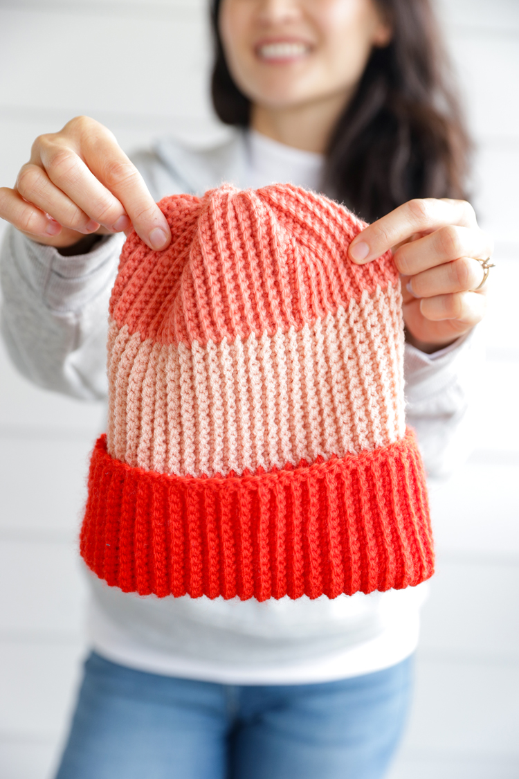 Color Blocked Crochet Beanie // free pattern and video tutorial at www.deliacreates.com